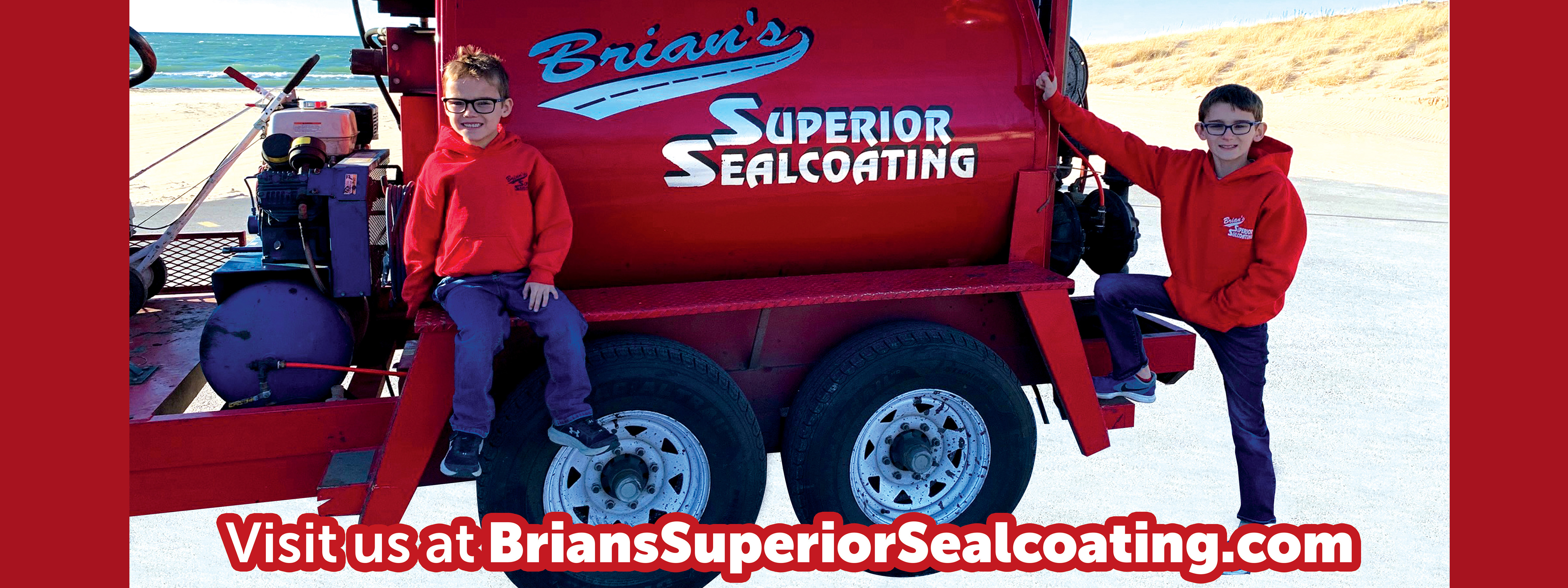 Billboard for Brian's Superior Sealcoating of Manistee Michigan. Making Driveways Great since 1998. Phone 231-723-6482